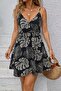 Women's Short Patterned Single Breasted Collar Dress with Elastic Waist and Elastic Waist