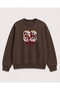 Numbers and Flowers Print Detailed Crew Neck 2-Thread Sweatshirt