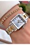 Yellow Silver Color - 2 Year Warranty Square Small Case Women's Wristwatch - Bracelet Gift - 2