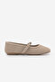 Women's Stoned Blunt Toe Banded Ballerinas Belris Beige Suede - 3