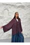 Women's Hakim Collar Brit Buttoned Fringe Detailed Wide Sleeve Jacket Kimono 0133 - Plum - 2