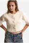 Women's Stone Color W6-105 Large Button Belted Cropped Cardigan Design Knitwear Cardigan