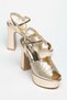 Gold Women's Platform Heeled Evening Dress Shoes Leaf Model with Stones - 4