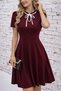 Women's Short Sleeve Collar Lace-Up and Ruffled Midi Janjan Crepe Dress - 3