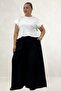 69009 Plus Size Elastic Waist Double Tensel Trouser Skirt - Black - 2