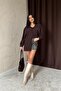 Women's Brown Loose Long Sleeve Shirt with Collar and Buttons, Plain Woven Shirt - 2