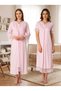 New Season Pink Stylish Lace Detailed Design with Easy Breastfeeding Feature Short Sleeve 100% Cotton Maternity Nightgown Set - 4