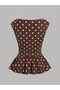 Brown Women's Polka Dot Boat Neck Ruffle Hem Blouse - 2