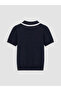 Navy Blue Bebe Collar Women's Knitwear Sweater - 7