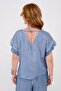 Women's Italian Tie-Back Silk Detailed Linen Blouse - 2
