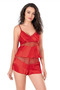 Red satin babydoll shorts set - 2