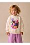 Girl's Ecru School Sweatshirt with Horse Figure and Lilac Sweatpants Set - 2