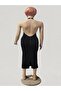 Women's Black Halter Neck Tie Back Low-Cut Slit Midi Dress - 3