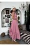Women's Red Midi Dress with Plaid Pattern, Lace Collar, Ruffle Sleeves and Flounces - 8