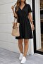Women's Short Sleeve V-Neck Gathered Waist Viscose Two-Thread Short Dress