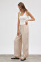 Elastic Waist Modal Trousers - Beige - 5