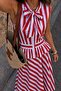 Red Striped Scarf Collar Blouse and Skirt Set 10365 - 2
