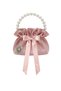 Powder Pink Cotton Satin Bag, Crystal Glass Stone Decorated with Pearl Handle, Satin Folded Daily / Evening / Invitation / Celebration Bag - 2