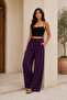 Women's Button Detailed High Waist Soft Fabric Comfortable Fit Wide Leg Pants - 5