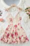 Ecru Floral Patterned Nightgown with Ruffle Detail and Ribbon - 2