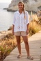 Italian White Shirt Collar Long Sleeve Buttoned Sequined Embroidered Linen Look Woven Shirt 70 60 - 4