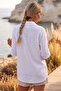 Italian White Shirt Collar Long Sleeve Buttoned Sequined Embroidered Linen Look Woven Shirt 70 60 - 8