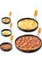 A set of 5 silicone-handled egg rings, made of stainless steel, perfect for making muffins, crepes, and breakfast items. (7.4cm, 8.9cm, 15cm, 20cm)