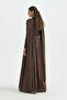 Lace Detailed Cape Evening Dress - Brown - 4