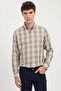 Beige Classic Plaid Regular Fit Men's Shirt - 2