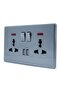 Double Wall Socket with USB Ports, 2 Switches with LED Indicators, 2100mA Charging, Grey - 2