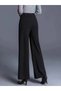 Women's High Waist Ribbed Front Wide Leg Imported Crepe Trousers - 3