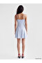 Two Mt Shop Quality Xside Blue Lace Patterned Super Skinny & Extra Slim V-Neck Mini Dress - 3