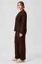 Women 2 Pieces Textured Long Sleeve Shirt With Pants Sleepwear Set, Dark Brown - 5