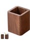1-Piece Handcrafted Square Black Walnut Wood Pen Holder, Desktop Stationery & Makeup Brush Organizer (8x8x10cm, Brown)