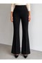Women's Black High Waist Ribbed Stitched Spanish Flare Scuba Crepe Gathering Trousers - 4