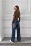Women's Washed Effect Wide Leg Cut Dark Navy Blue Jean Trousers - 5