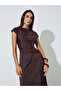 Brown Gathered Cap Sleeves A-Line Maxi Dress - 2