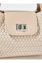 Beige Woven Mini Handbag with Chain Strap - 4