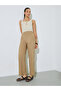 Beige Solid Wide Leg Pants with Elasticated Waistband