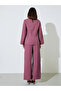 Burgundy Textured Long Top and Wide-Leg Trousers Modest Set - 6