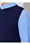 Blue Striped Long Sleeve Shirt with Ribbed Knit Attached Vest - 3