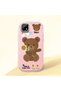 Realme C21 Compatible Case Camera Protector Pink Silicone Couple Phone Case with Bear Pattern
