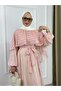 26197 Patterned Belt Detailed Layered Hijab Dress – Elegant and Modern Design - 4
