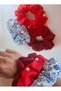 3-Piece Scrunchie Bagel Hair Clip Set and Lace Pouch Gift - Pearl Red, Burgundy Satin, Blue Floral Scrunchy Clip - 2