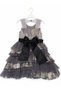 Girl's Metallic Silver Fabric Layered Tulle Dress with Bag, Bow, and Transparent Tulle Back Detail, Black-Grey Evening Dress for 6-10 Years Old, Graduation, Birthday, Special Occasion - 8