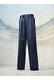 Women's Navy Blue Flowy Palazzo Cut Premium Tencel Fabric Belted Trousers - 3