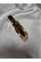 Women's Gold Plated Steel Belt Detailed Brown Leather Patterned Handcuff Bracelet - 2