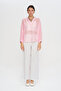 Women's Asymmetrical Cut Oversize Transparent Powder Blouse - 3