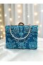 Women's Turquoise Sequined Beaded Chain Strap Evening Dress Bag Clutch Portfolio 16X23 cm - 4