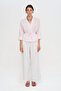 Women's Striped Flowy Shirt with Drawstring Waist and Tie - 3